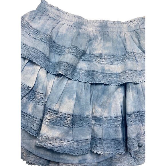 LoveShackFancy Ruffle Mini Skirt Pacific Indigo Hand Dye Blue Tie Dye-sz XS - Picture 8 of 10